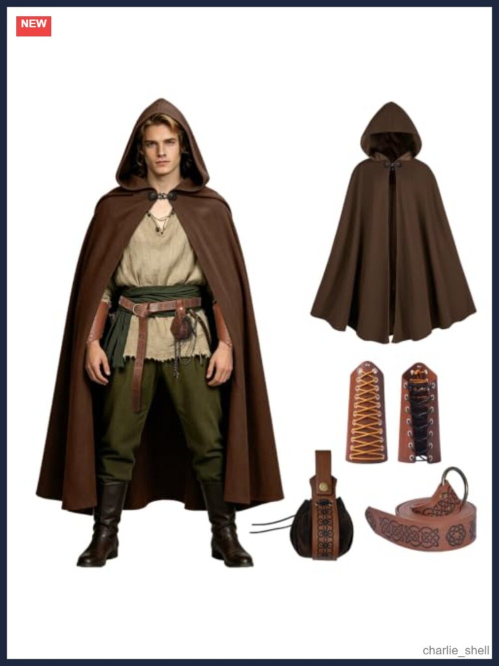 Renaissance Hooded Cloak Medieval Cape Unisex Viking Costume